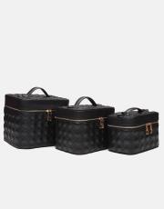 r1182 luxe mirror 3 lü makyaj çantası seti siyah