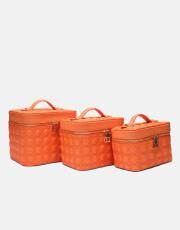 r1182 luxe mirror 3 lü makyaj çantası seti turuncu