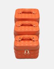 r1182 luxe mirror 3 lü makyaj çantası seti turuncu 2