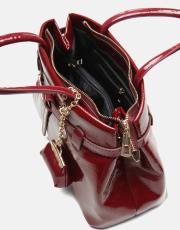 r1303 noir elegance tote kadın çantası rugan bordo 4