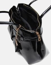 r1303 noir elegance tote kadın çantası siyah rugan 4