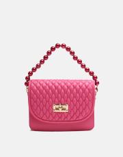 r1031 wanda kapitone desenli inci saplı kadın çantası fuşya