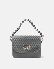 r1031 wanda kapitone desenli inci saplı kadın çantası gri