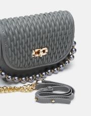 r1031 wanda kapitone desenli inci saplı kadın çantası gri 4