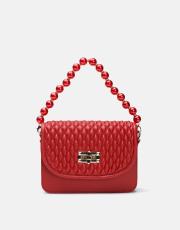 r1031 wanda kapitone desenli inci saplı kadın çantası kırmızı