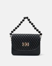 r1031 wanda kapitone desenli inci saplı kadın çantası siyah