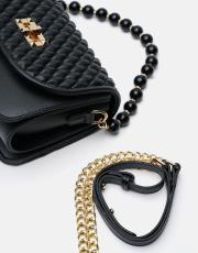 r1031 wanda kapitone desenli inci saplı kadın çantası siyah 4