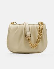 r1110 katty büzgülü hatlara sahip inci saplı deri kadın çanta krem