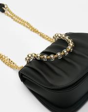 r1110 katty büzgülü hatlara sahip inci saplı deri kadın çanta siyah 3