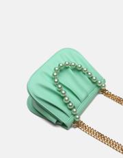 r1110 katty büzgülü hatlara sahip inci saplı deri kadın çanta su yeşili 3