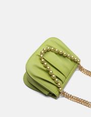 r1110 katty büzgülü hatlara sahip inci saplı deri kadın çanta fıstık yeşili 3